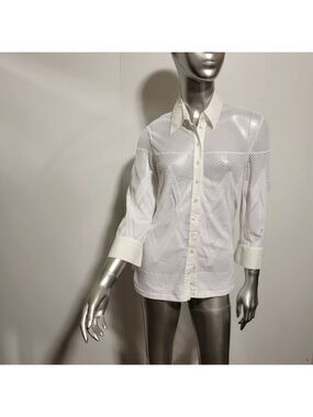 Anne Fontaine White Cotton Mesh Blouse Top Size 6 8